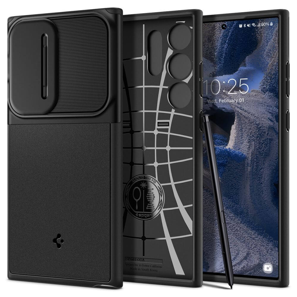 Калъф с Камерен Предпазител за Samsung S23 Ultra, Spigen Optik Armor Case, Черен (2)