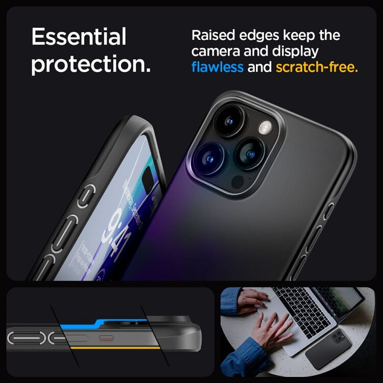 Противоударен Калъф за iPhone 15 Pro Max, Spigen Thin Fit Case, Черен (8)