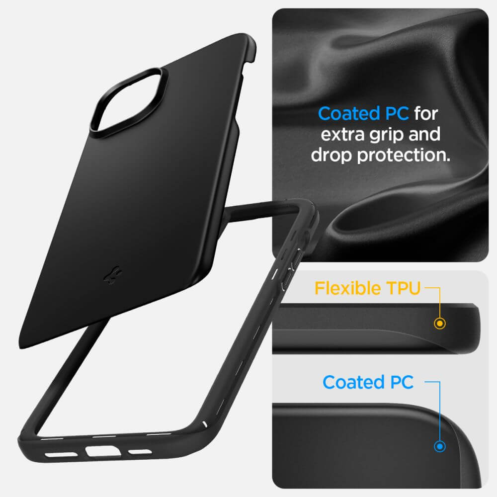 Противоударен Калъф за iPhone 15, Spigen Thin Fit Case, Черен (8)