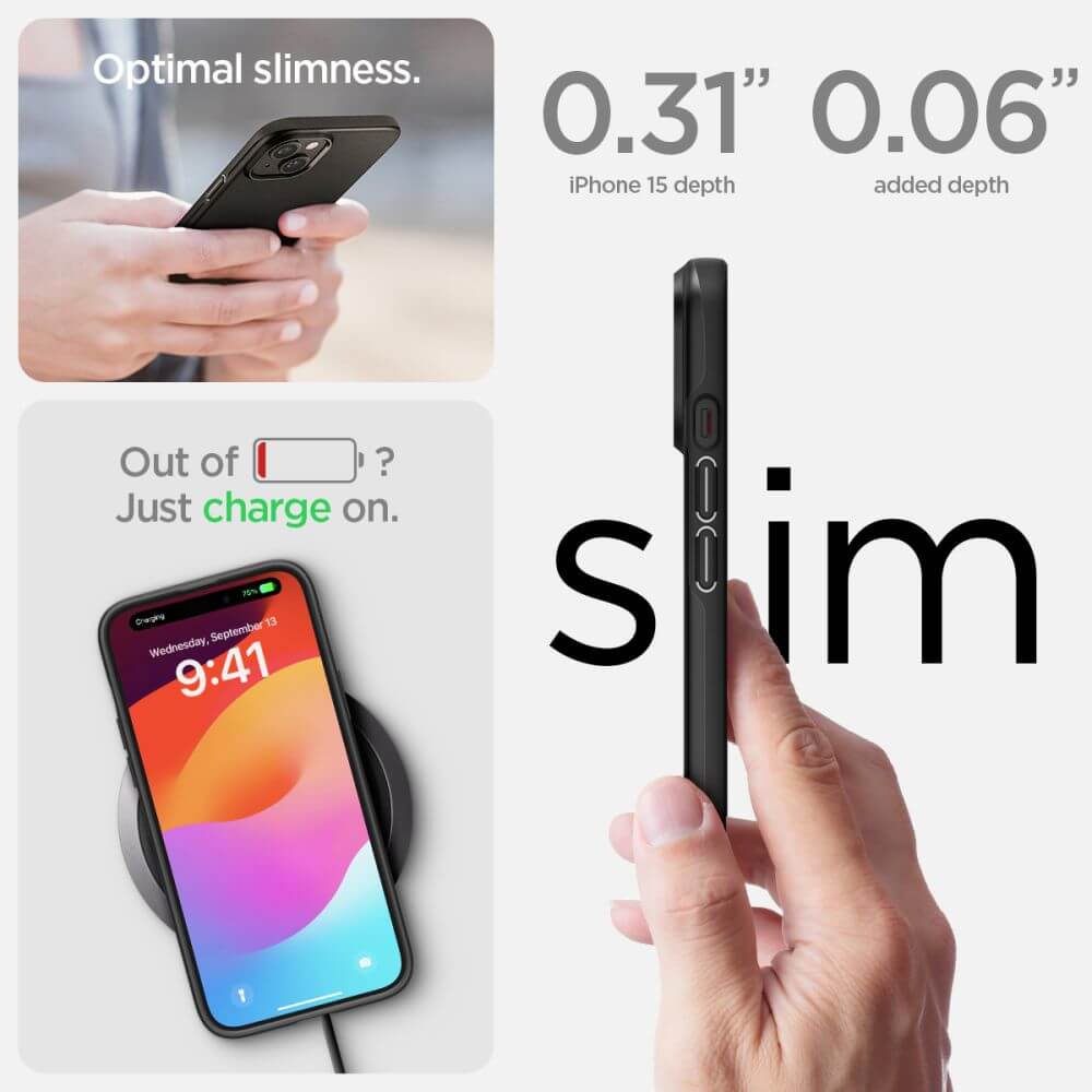 Противоударен Калъф за iPhone 15, Spigen Thin Fit Case, Черен (9)
