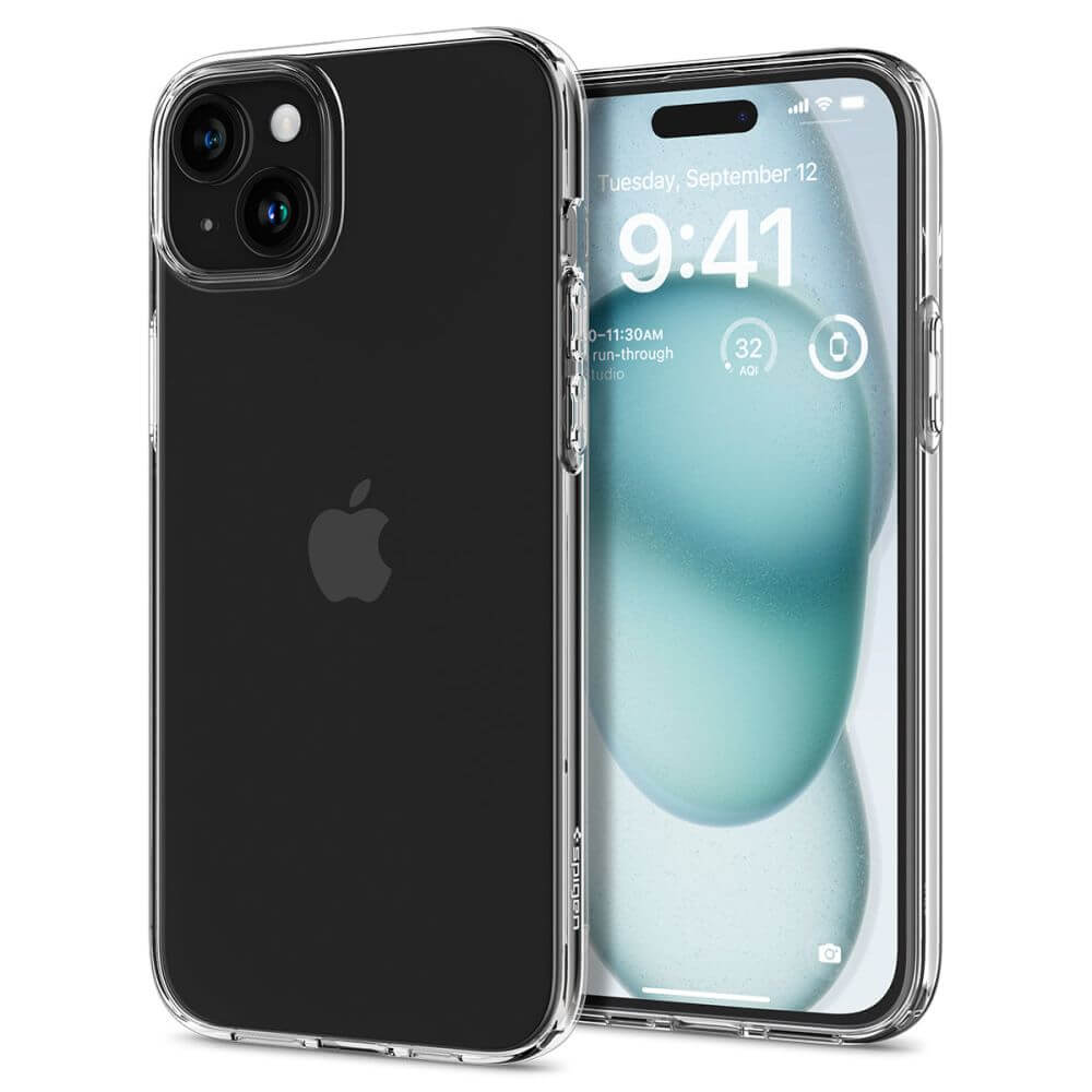 Противоударен Силиконов Калъф за iPhone 15, Spigen Liquid Crystal Case, Прозрачен