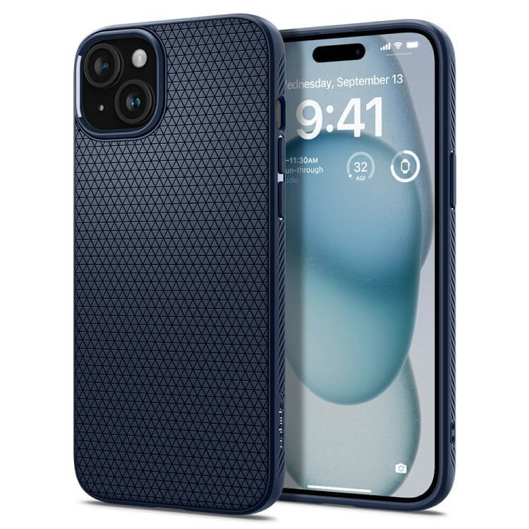 Противоударен Калъф за iPhone 15, Spigen Liquid Air Case, Син