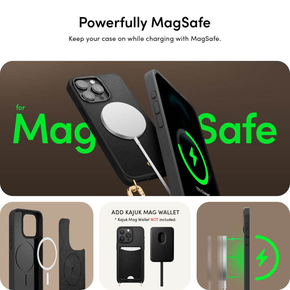Magsafe Кожен Калъф с Връзки за iPhone 15 Pro, Spigen Cyrill Classic Charm, Черен (9)