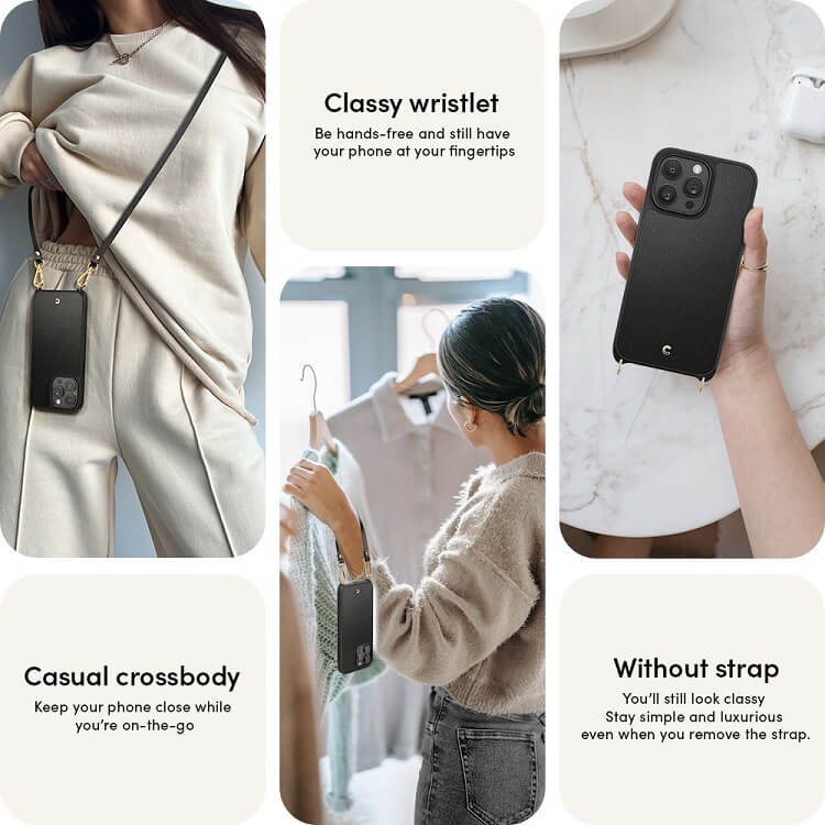 Magsafe Кожен Калъф с Връзки за iPhone 15 Pro, Spigen Cyrill Classic Charm, Черен (8)