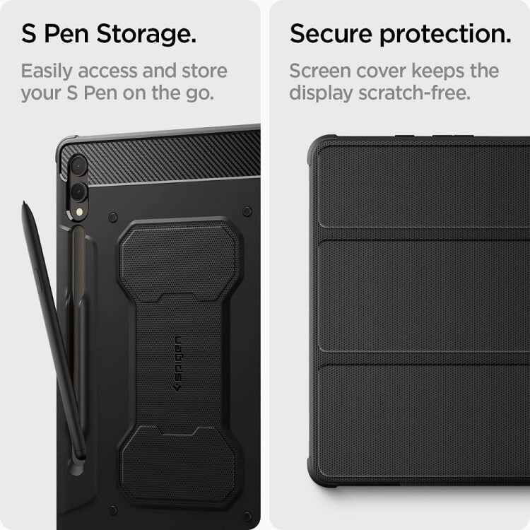 Противоударен Калъф за Samsung Tab S10 Plus/ S9 Plus 12.4", Spigen Rugged Armor Pro Case, Черен (7)