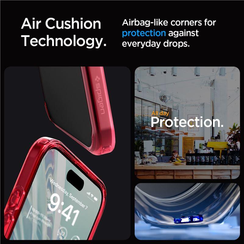 Противоударен Калъф за iPhone 15 Pro, Spigen Ultra Hybrid Case, Червен (9)