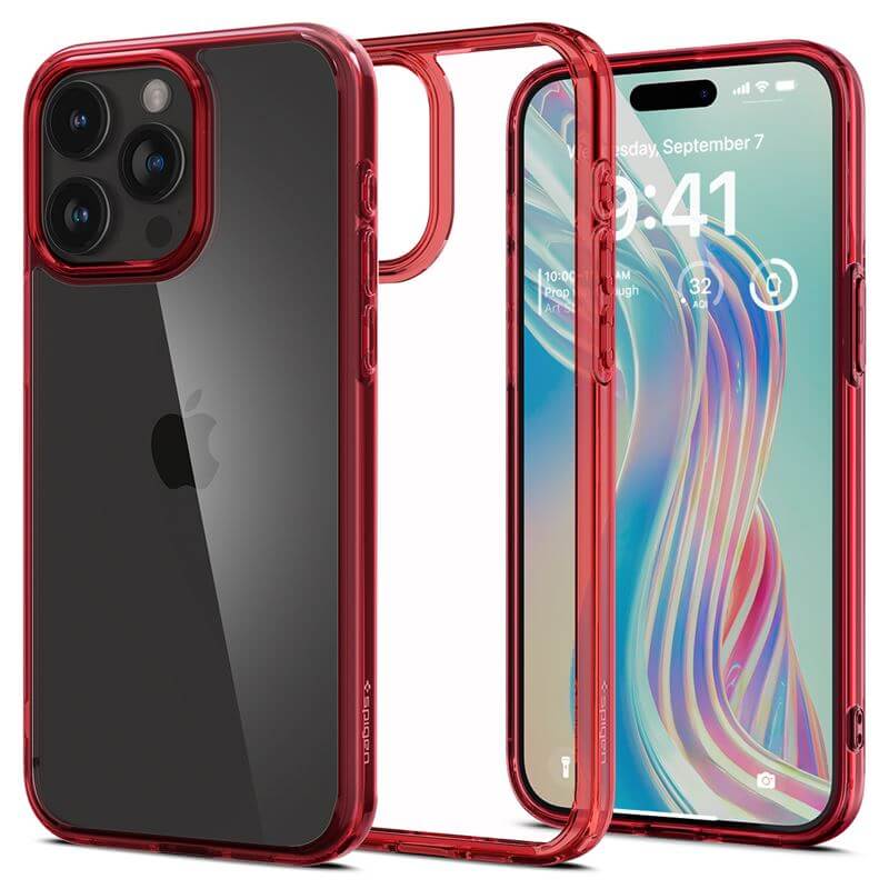 Противоударен Калъф за iPhone 15 Pro, Spigen Ultra Hybrid Case, Червен