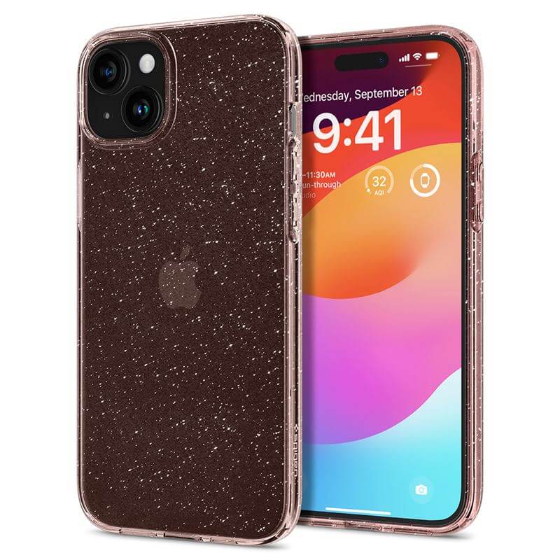 Блестящ Калъф за iPhone 15 Plus, Spigen Liquid Crystal Glitter Quartz Case, Розов