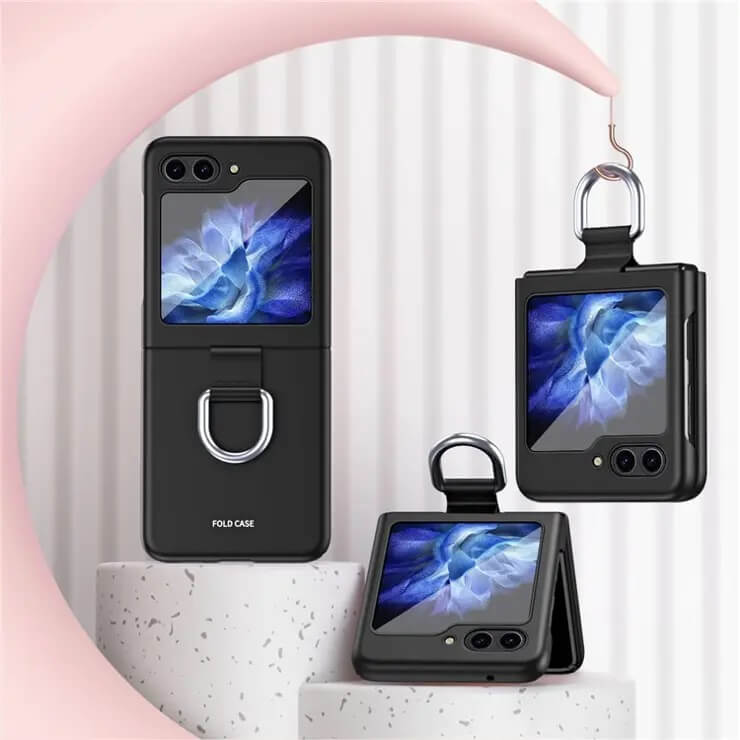 Матов Калъф с Пръстен за Samsung Galaxy Z Flip 5, GKK Ring Case, Черен (2)