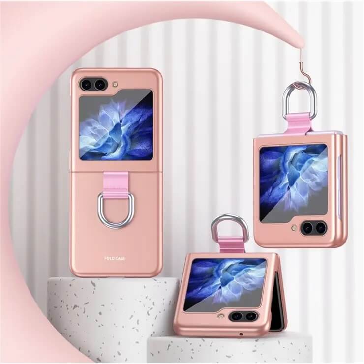 Матов Калъф с Пръстен за Samsung Galaxy Z Flip 5, GKK Ring Case, Розов (2)