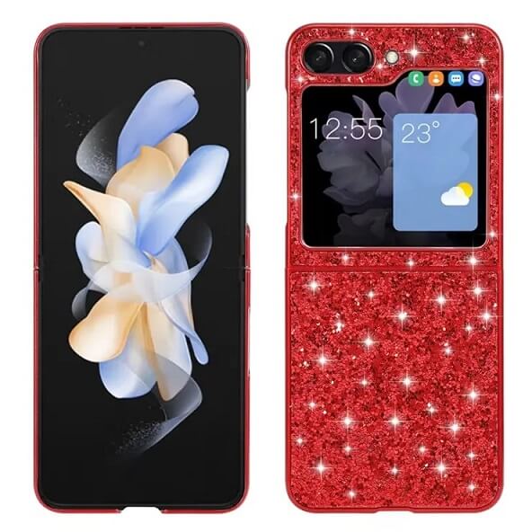 Калъф с Блестяща Декорация за Samsung Z Flip 5, Glitter Case, Червен