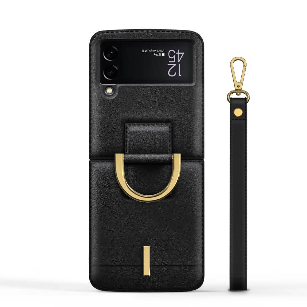 Кожен Калъф с Каишка за Samsung Z Flip 4, Tech-Protect Wallet Chain Case, Черен (2)