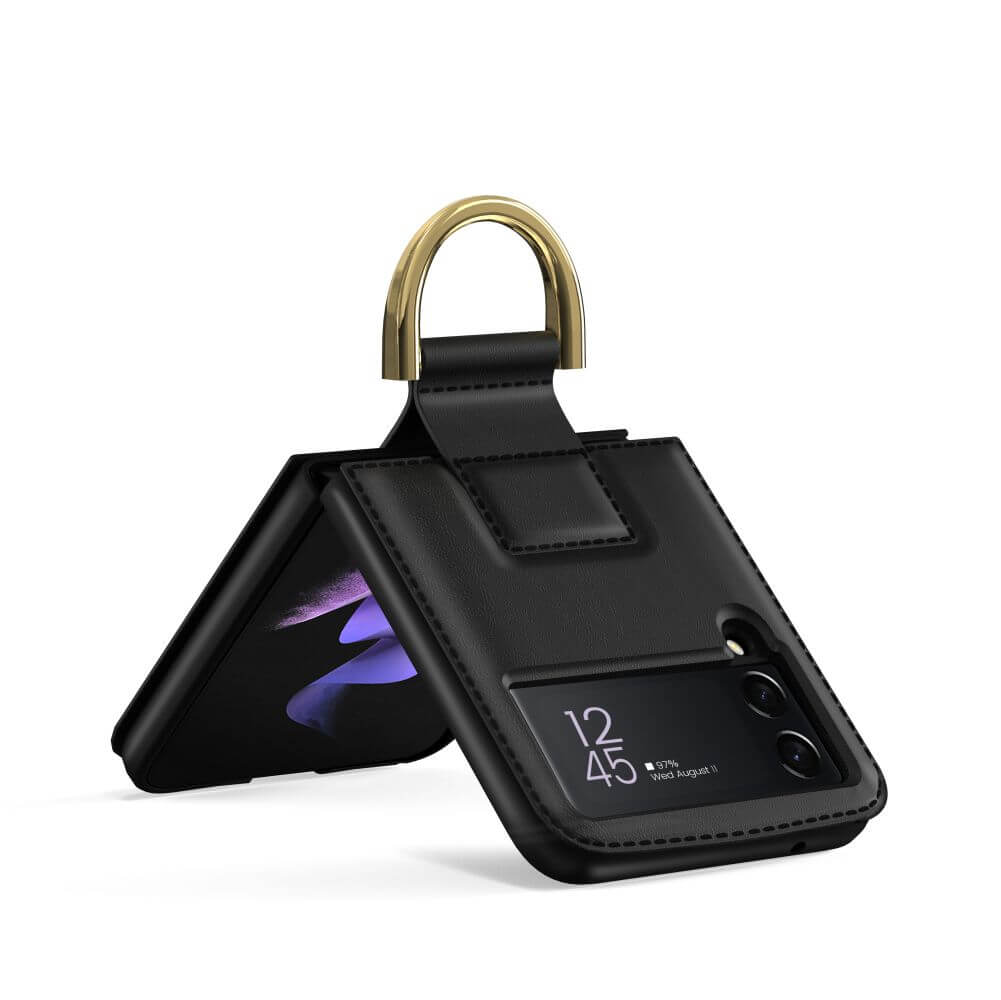 Кожен Калъф с Каишка за Samsung Z Flip 4, Tech-Protect Wallet Chain Case, Черен (6)