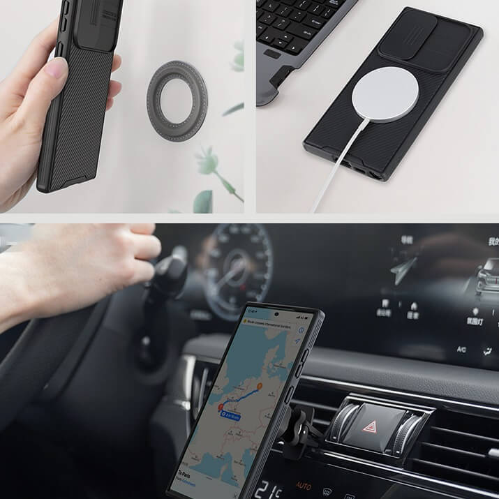 Magsafe калъф с Плъзгач за Камера за Samsung S23 Ultra, Nillkin CamShield Case, Черен (6)