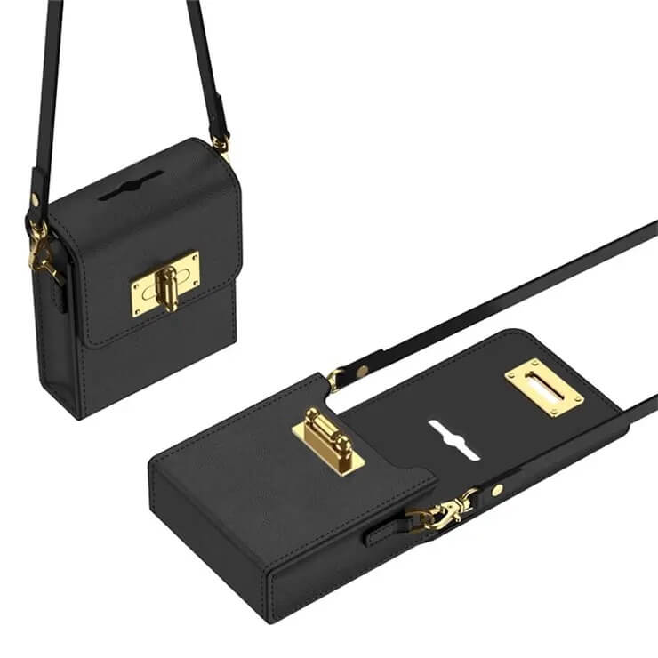 Кожен Калъф за Samsung Z Flip 5, GKK Shoulder Bag Case, Черен