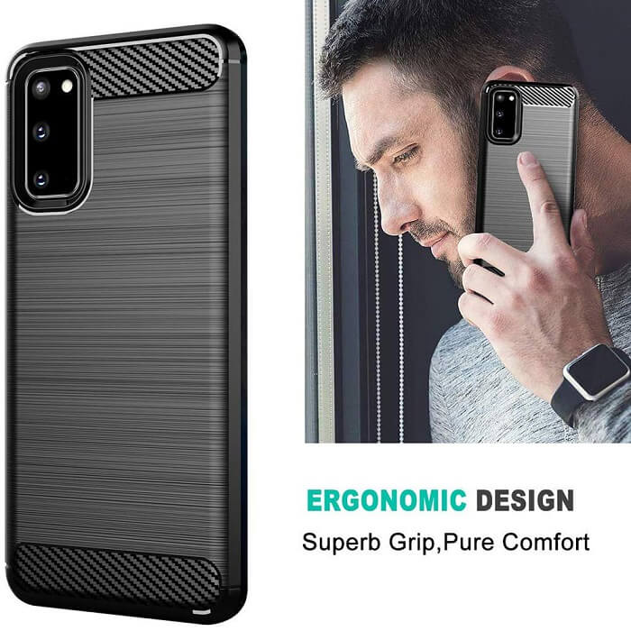 Противоударен Калъф за Samsung S20 FE, Premium Carbon Case, Черен (5)