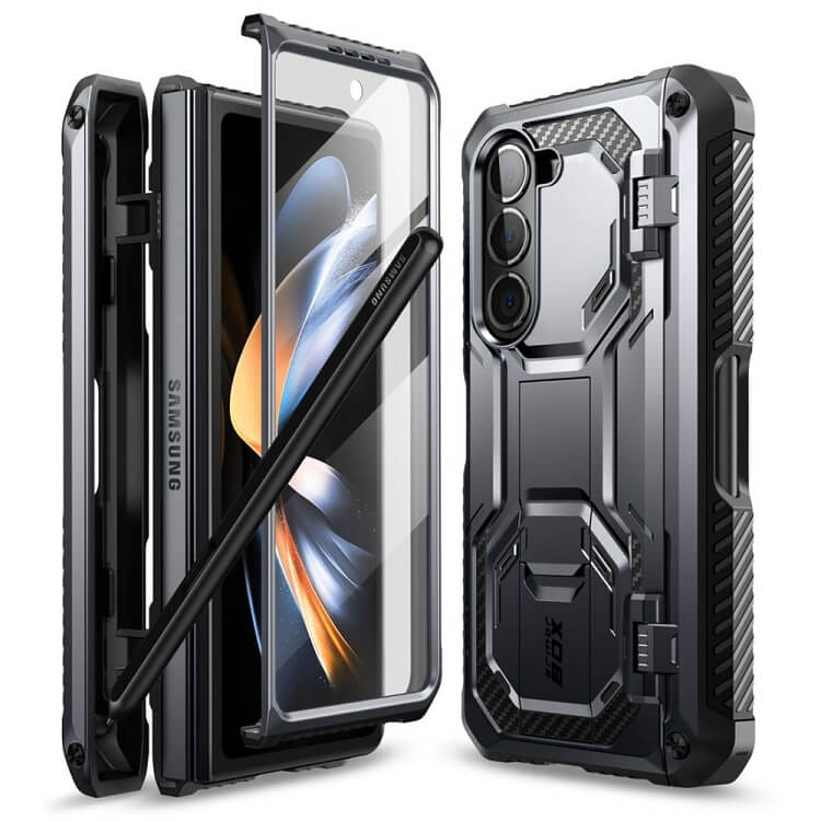 Противоударен Калъф за Samsung Z Fold 5, Supcase Iblsn ArmorBox Pen, Черен