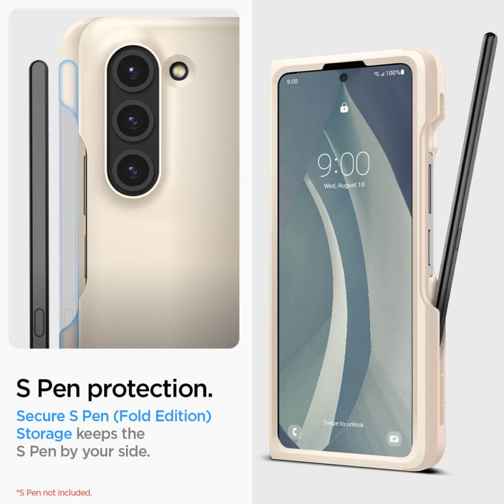Калъф с S Pen Поставка за Samsung Z Fold 5, Spigen Thin Fit Pen Case, Бежов (7)