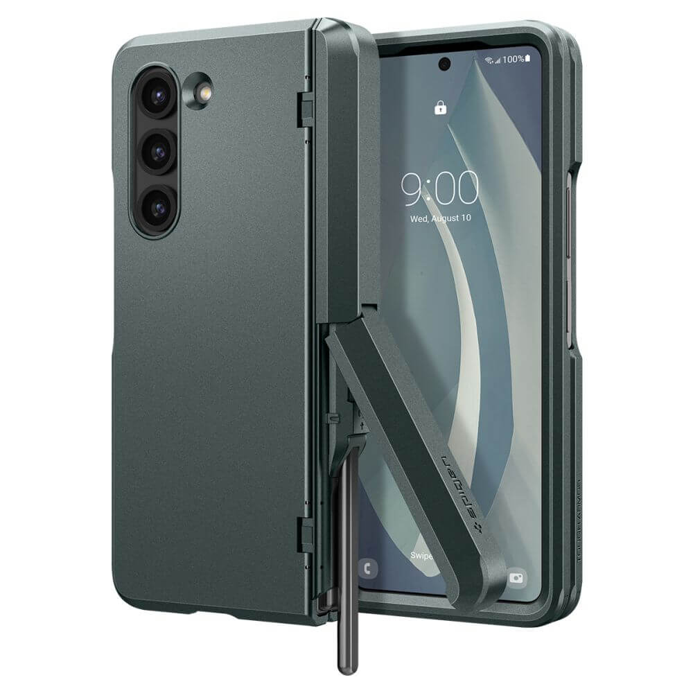 Калъф с Pen Поставка и Предпазител за Samsung Z Fold 5, Spigen Tough Armor Pro Case, Зелен