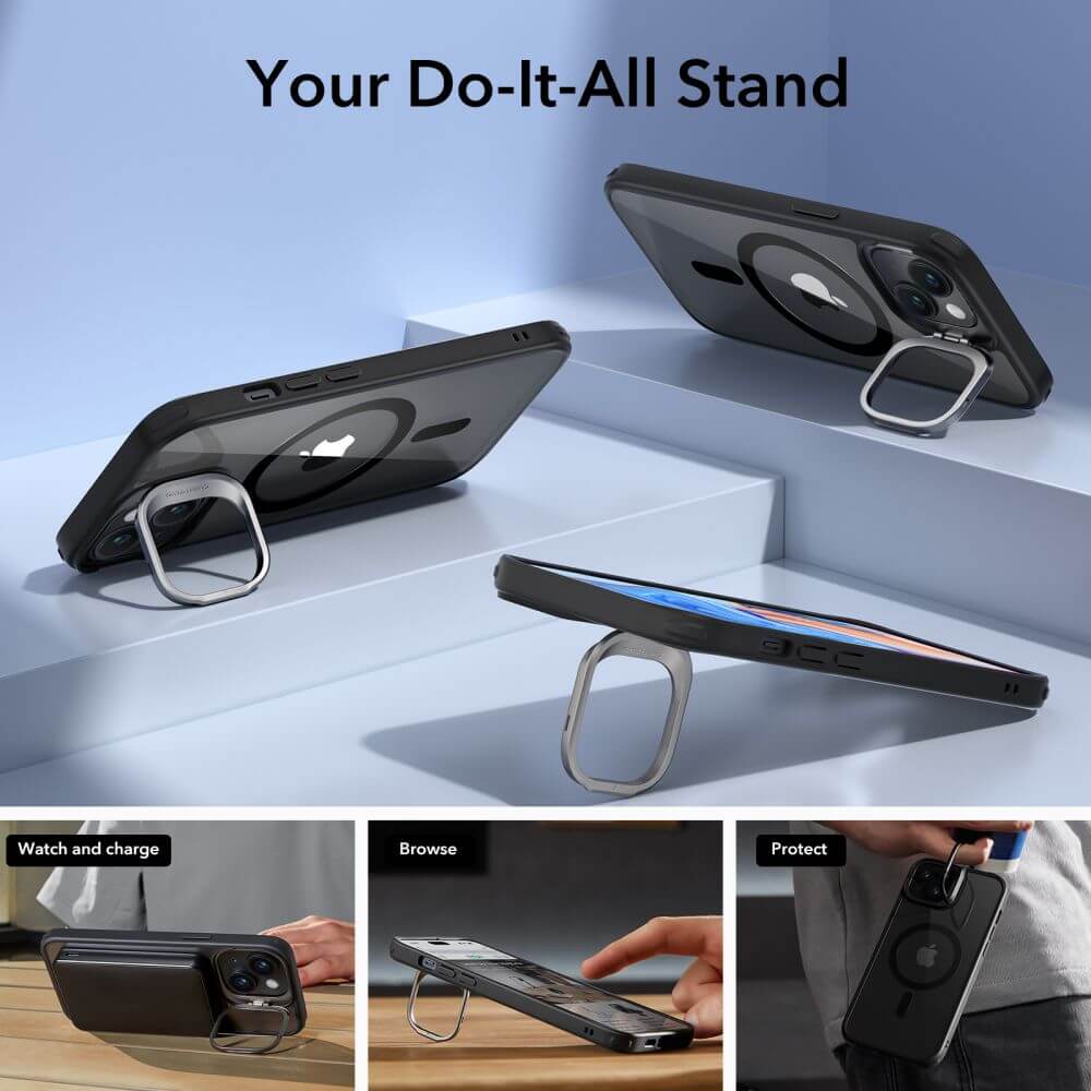 Magsafe Калъф за iPhone 15, ESR Classic Hybrid Kickstand Magnetic Case, Черен (7)