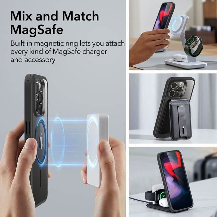 Magsafe Калъф за iPhone 15 Pro, ESR Classic Hybrid Magnetic Case, Черен (5)