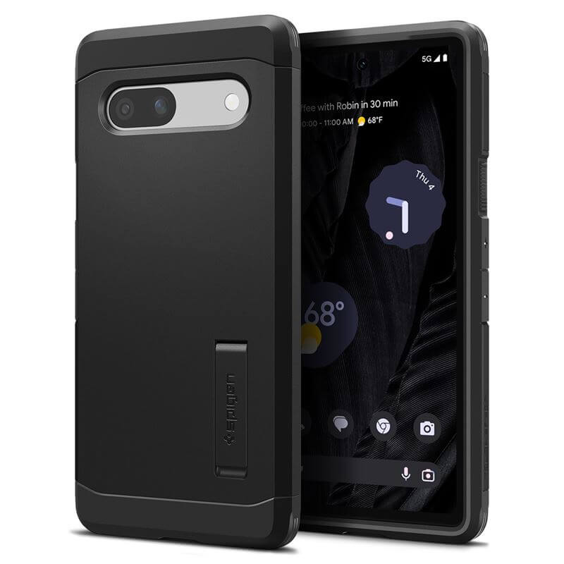 Калъф с Поставка за Google Pixel 7A, Spigen Tough Armor Case, Черен