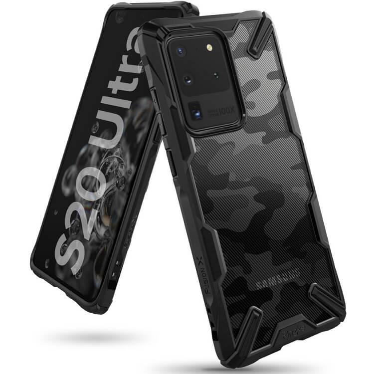 Противоударен Хибриден Калъф за Samsung S20 Ultra, Ringke Fusion X Camo, Черен