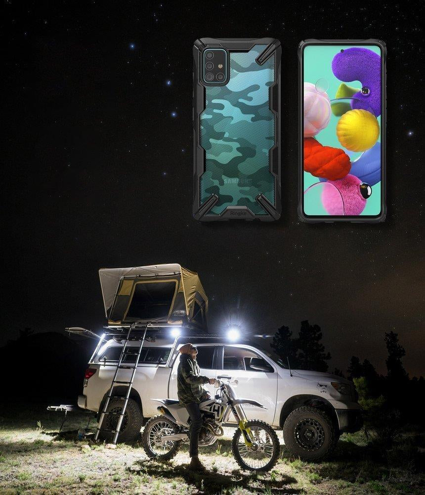 Противоударен Хибриден Калъф за Samsung A51, Ringke Fusion X Camo, Черен (7)