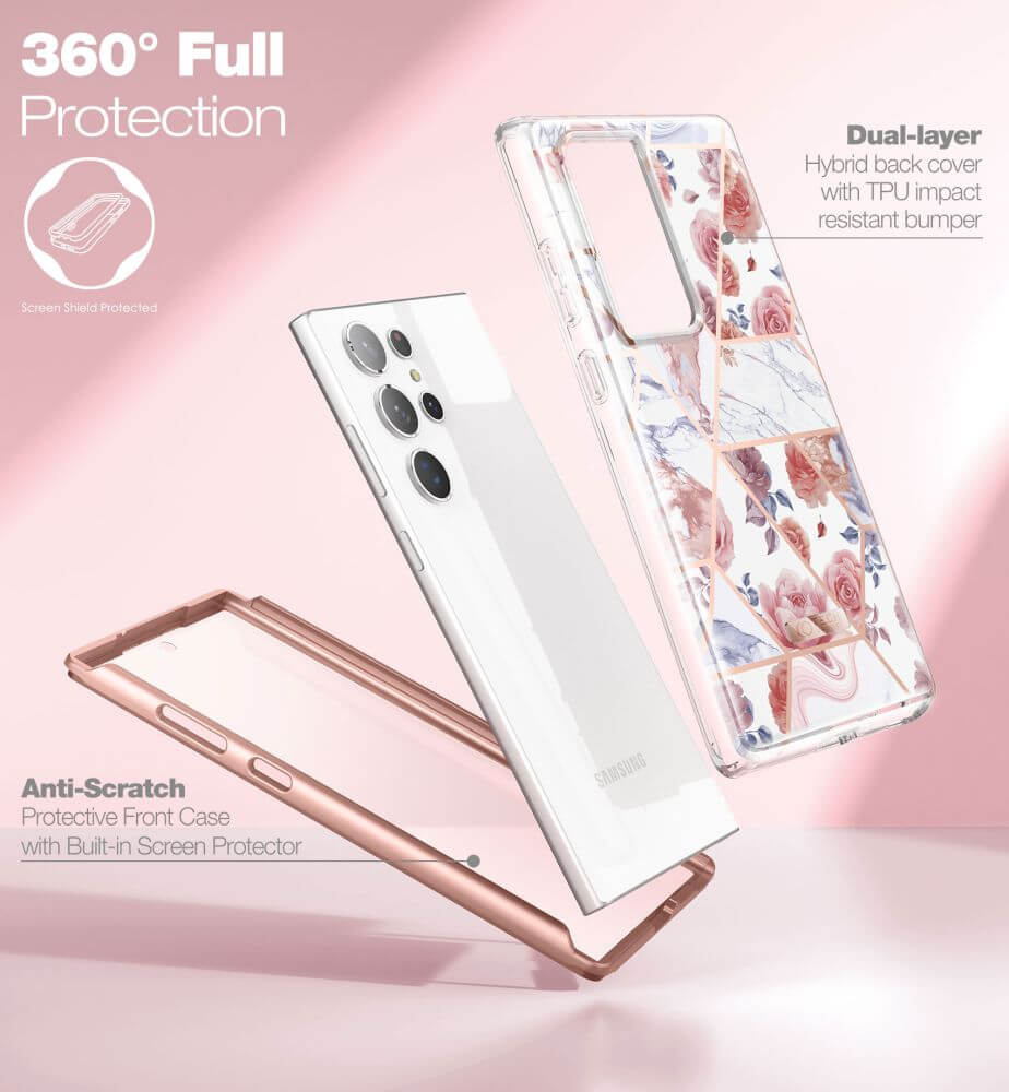 Противоударен Дамски Калъф за Samsung S23 Ultra, Tech-Protect Velar Marble Rose Case, Розов (2)