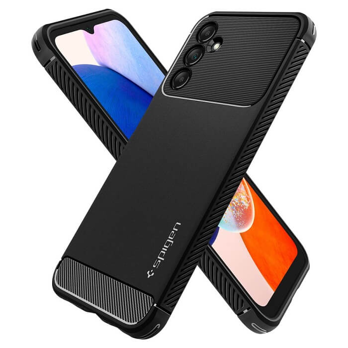 Противоударен Силиконов Калъф за Samsung A14, Spigen Rugged Armor Case, Черен (8)