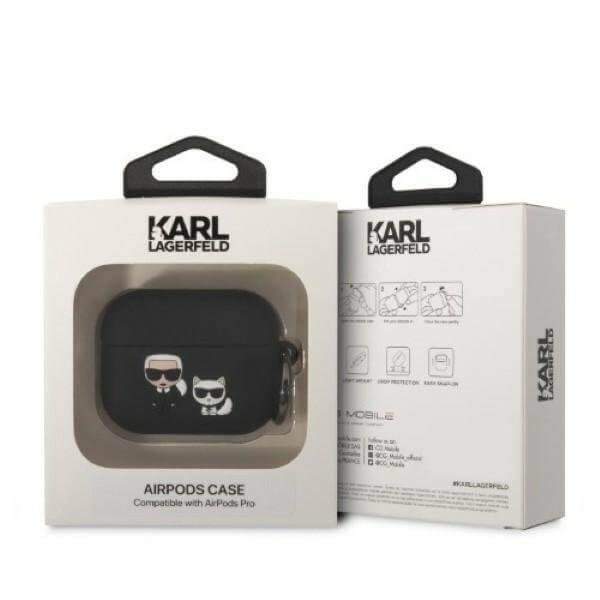 Луксозен Калъф за Apple Airpods Pro/ 2, Karl Lagerfeld Silicone Karl&Choupette Case, Черен (3)