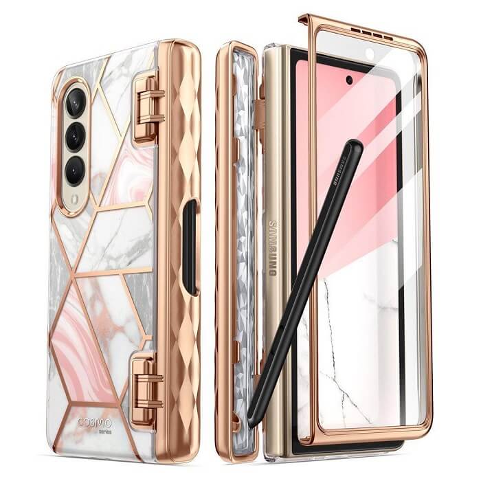 Дамски Калъф за Samsung Z Fold 4, Supcase Iblsn Cosmo Marble, Розов (3)