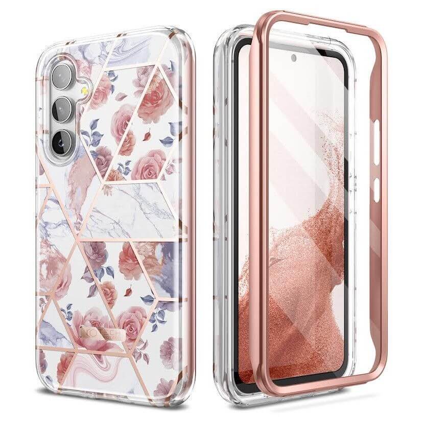 Противоударен Дамски Калъф за Samsung A54, Tech-Protect Velar Marble Rose Case, Розов