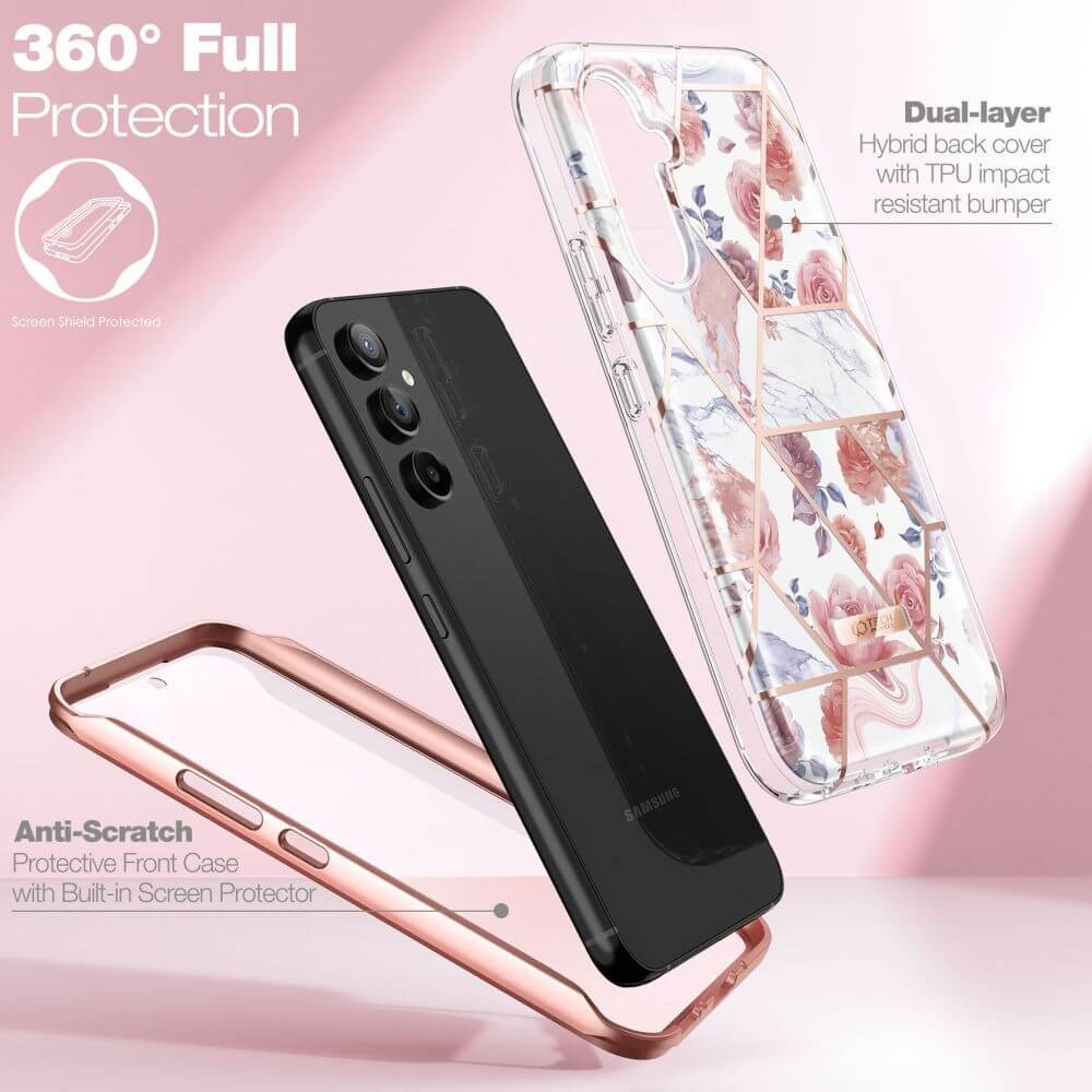 Противоударен Дамски Калъф за Samsung A54, Tech-Protect Velar Marble Rose Case, Розов (3)