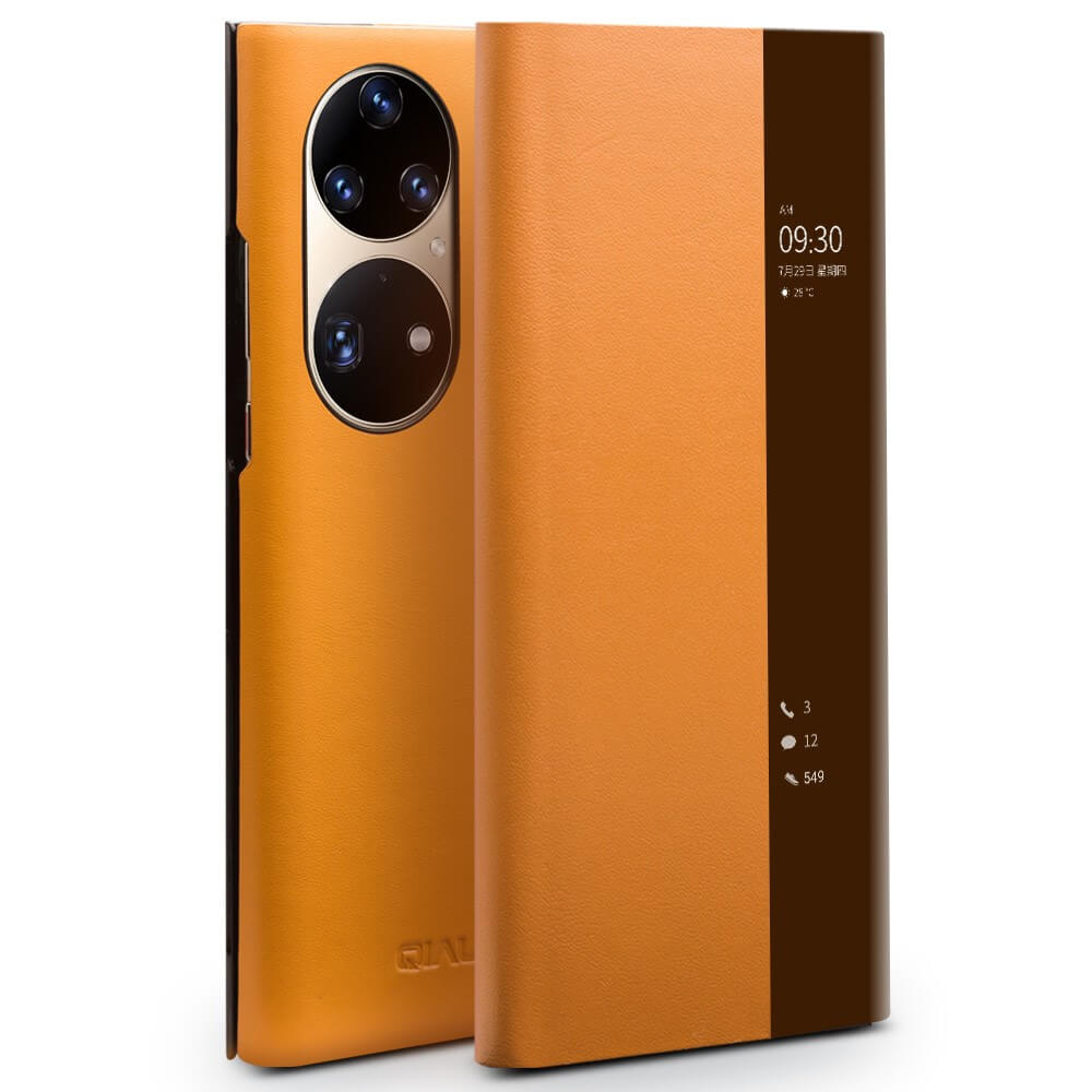 Активен Калъф за Huawei P50 Pro, Qialino Smart Book Case, Жълт