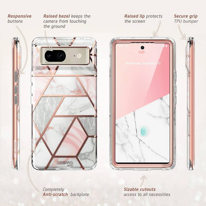 Дамски Калъф за Google Pixel 7, Supcase Iblsn Cosmo Marble, Розов (2)