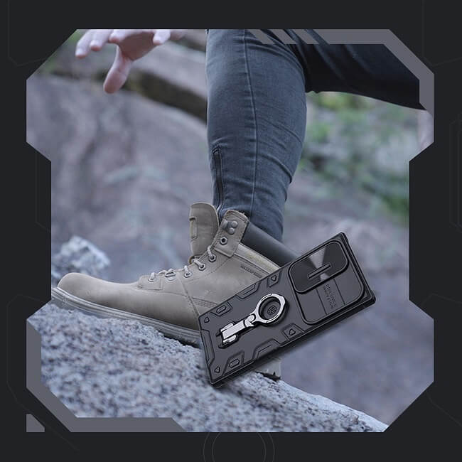 Калъф с Плъзгач и Поставка за Samsung S23 Ultra, Nillkin CamShield Armor Pro Case, Черен (4)