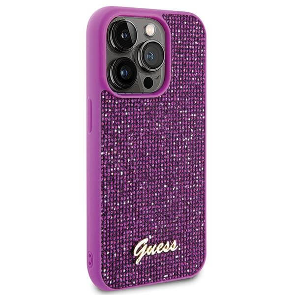 Блестящ Калъф за iPhone 15 Pro, Guess Disco Metal Script Case, Лилав (4)