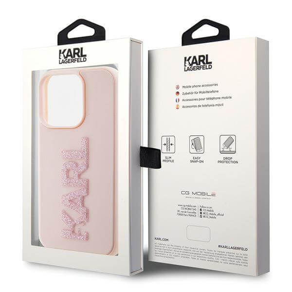 Силиконов Калъф за iPhone 15 Pro, Karl Lagerfeld 3D Rubber Glitter Logo Case, Розов (6)