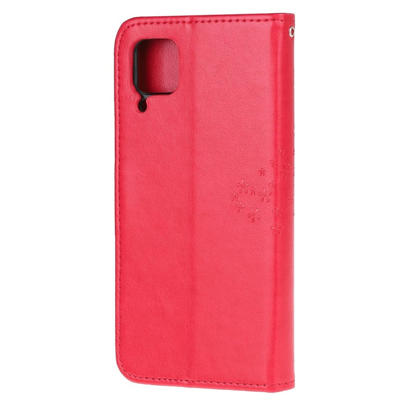 Кожен Калъф с Джобове за Huawei P40 Lite, Tree Owl Wallet Book Case, Червен (4)