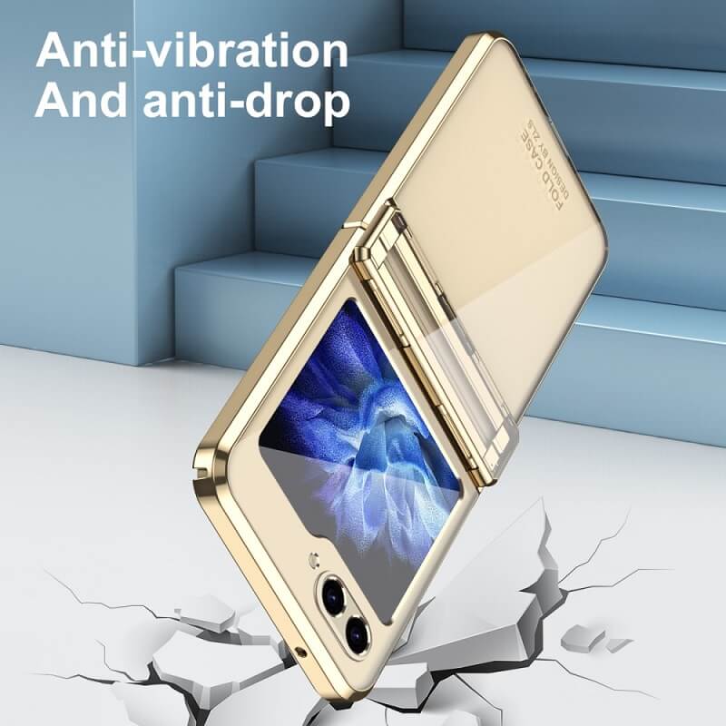 Калъф с Предпазител за Samsung Galaxy Z Flip 5, GKK Frame Hinge Case, Златист (4)