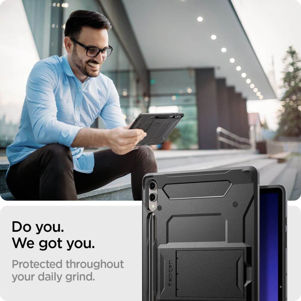 Противоударен Калъф за Samsung Tab S10 Plus/ S9 Plus 12.4", Spigen Tough Armor Pro Case, Черен (5)