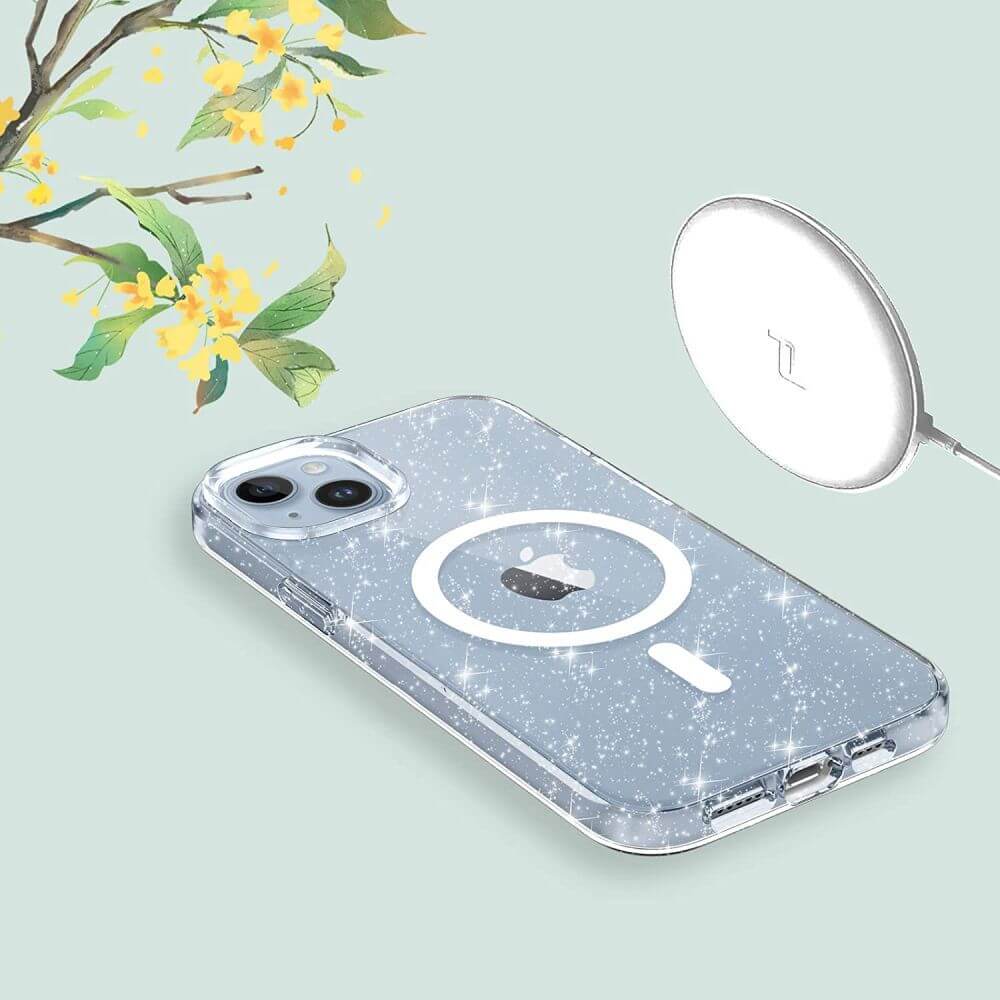 Magsafe Калъф за iPhone 15 Pro Max, Tech-Protect Hybrid FlexAir Glitter Case, Прозрачен (4)