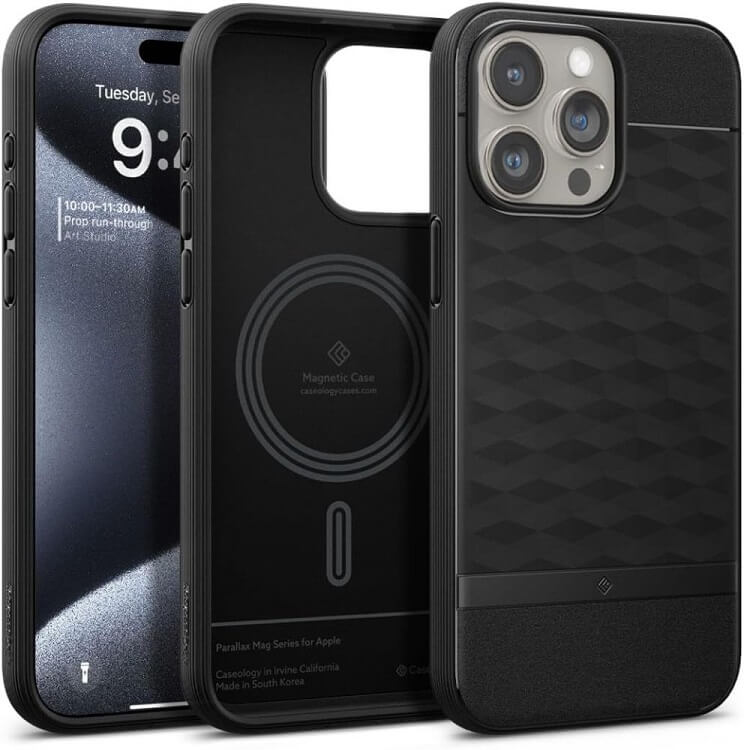 Magsafe Калъф за iPhone 15 Pro, Spigen Caseology Parallax, Черен (8)