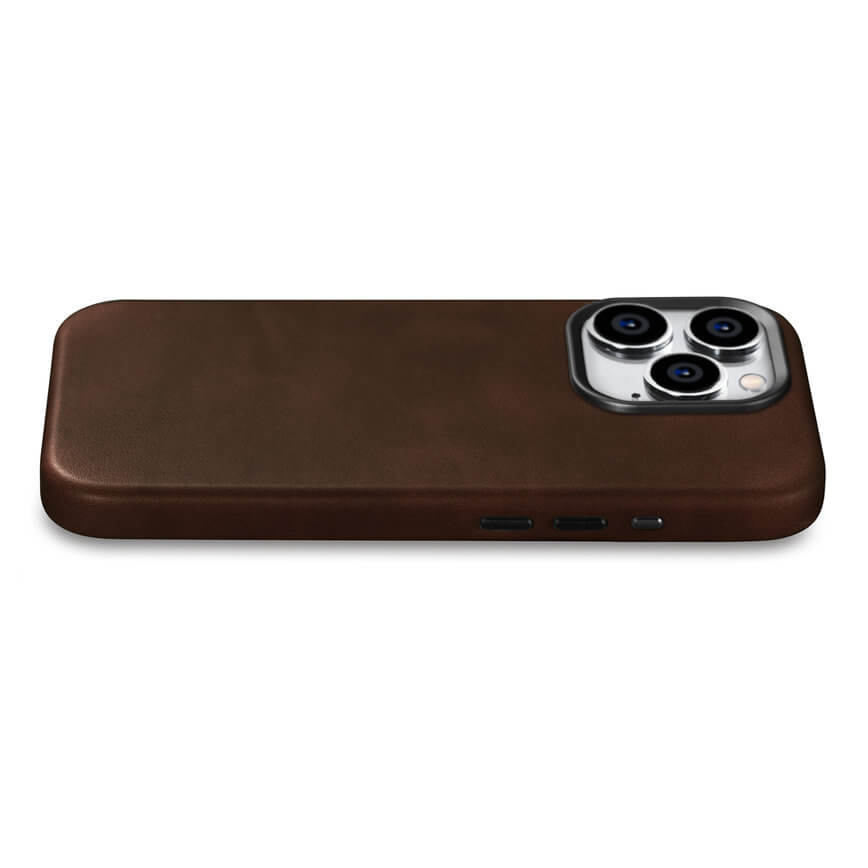 Magsafe Калъф от Естествена Кожа за iPhone 15 Pro Max, iCarer Oil Wax Leather Case, Кафяв (4)