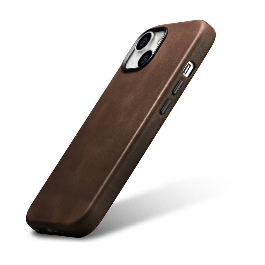 Magsafe Калъф от Естествена Кожа за iPhone 15, iCarer Oil Wax Leather Case, Кафяв (3)