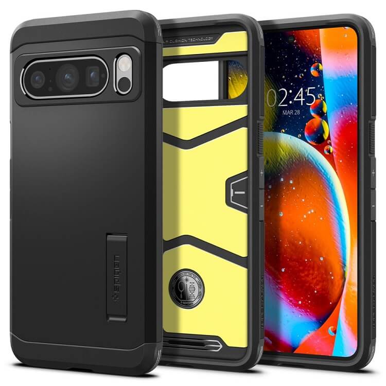 Калъф с Поставка за Google Pixel 8 Pro, Spigen Tough Armor Case, Черен