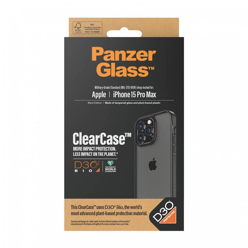 Противоударен Калъф за iPhone 15 Pro Max, Panzer Clear Case, Черен (3)