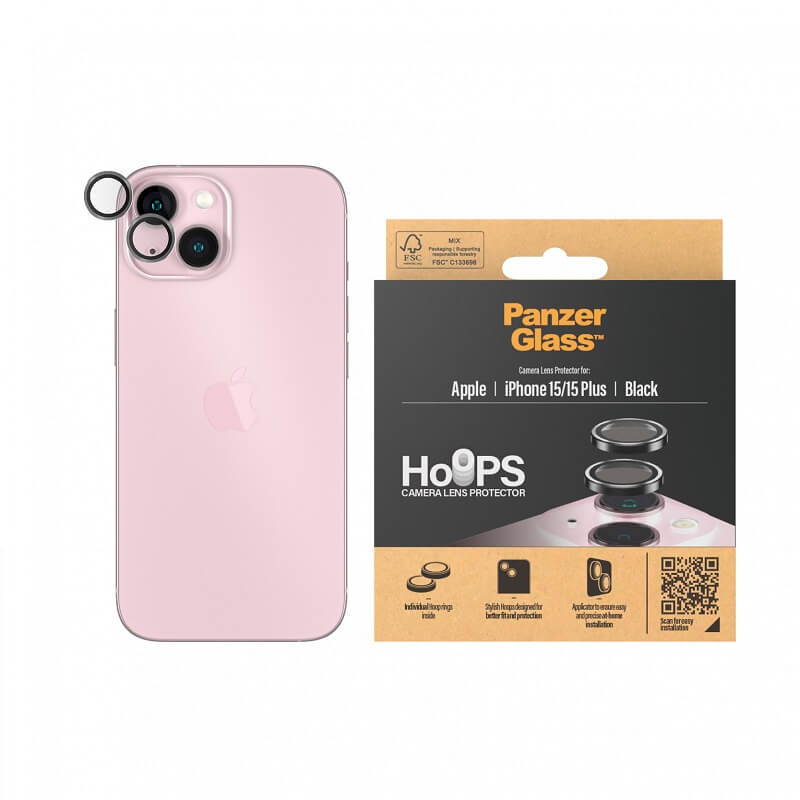 Протектор за Камерата на iPhone 15, PanzerGlass PicturePerfect Ring, Черен