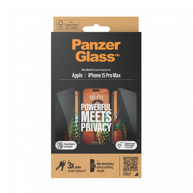 Затъмняващ Протектор за iPhone 15 Pro, PanzerGlass Privacy Anti-Spy UWF, Черен (3)